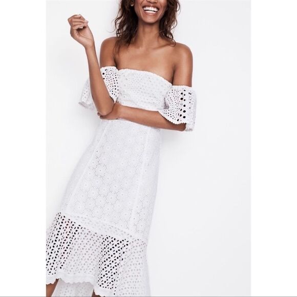 ANTHROPOLOGIE Off The Shoulder Eyelet Dress NWT - Picture 2 of 7